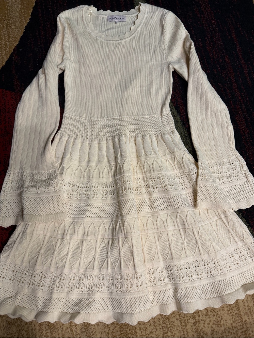 Mayoral Cream Knit Dress with Crochet Trim